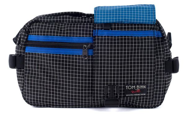 The LGD in Original Halcyon/Royal/Island. Front view, front buckle pocket lifted up to show the Island lining.